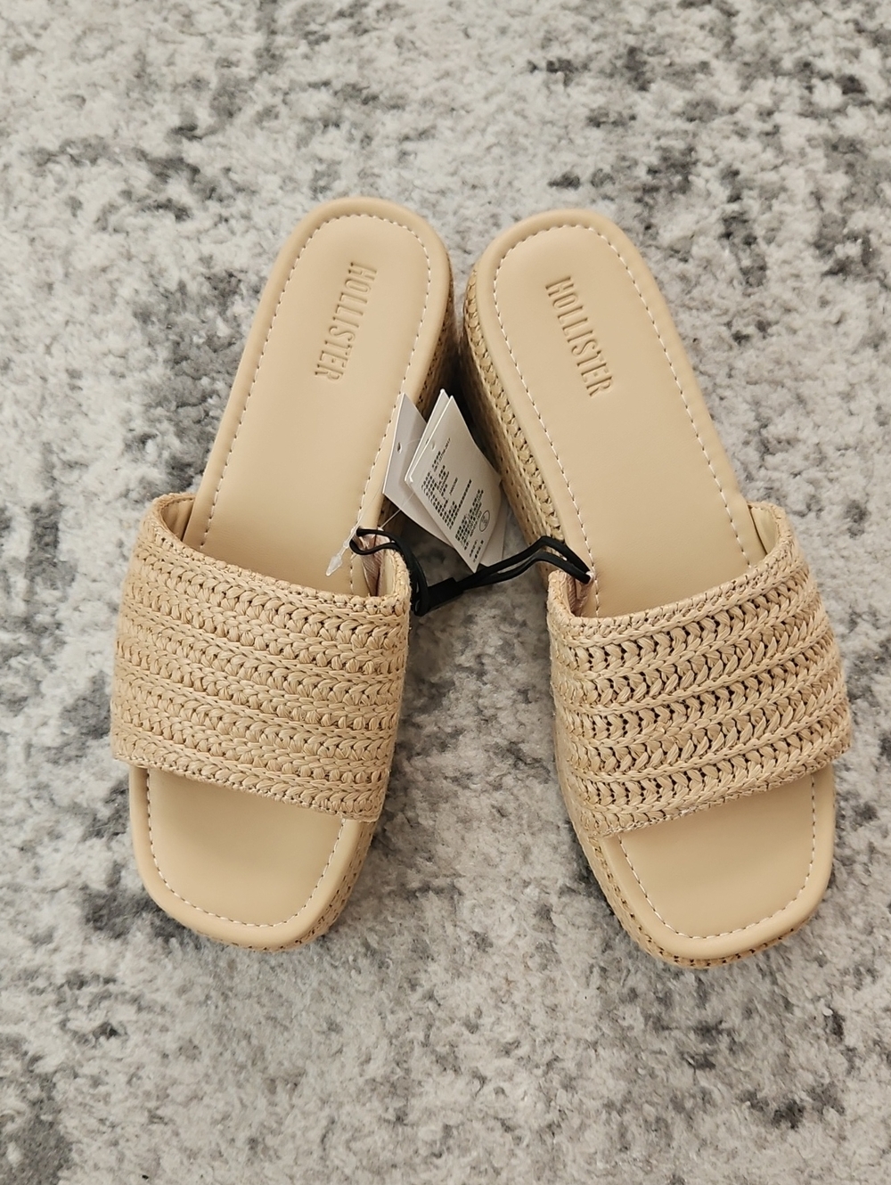 Hollister Neutral Braided Strap Slide Sandals